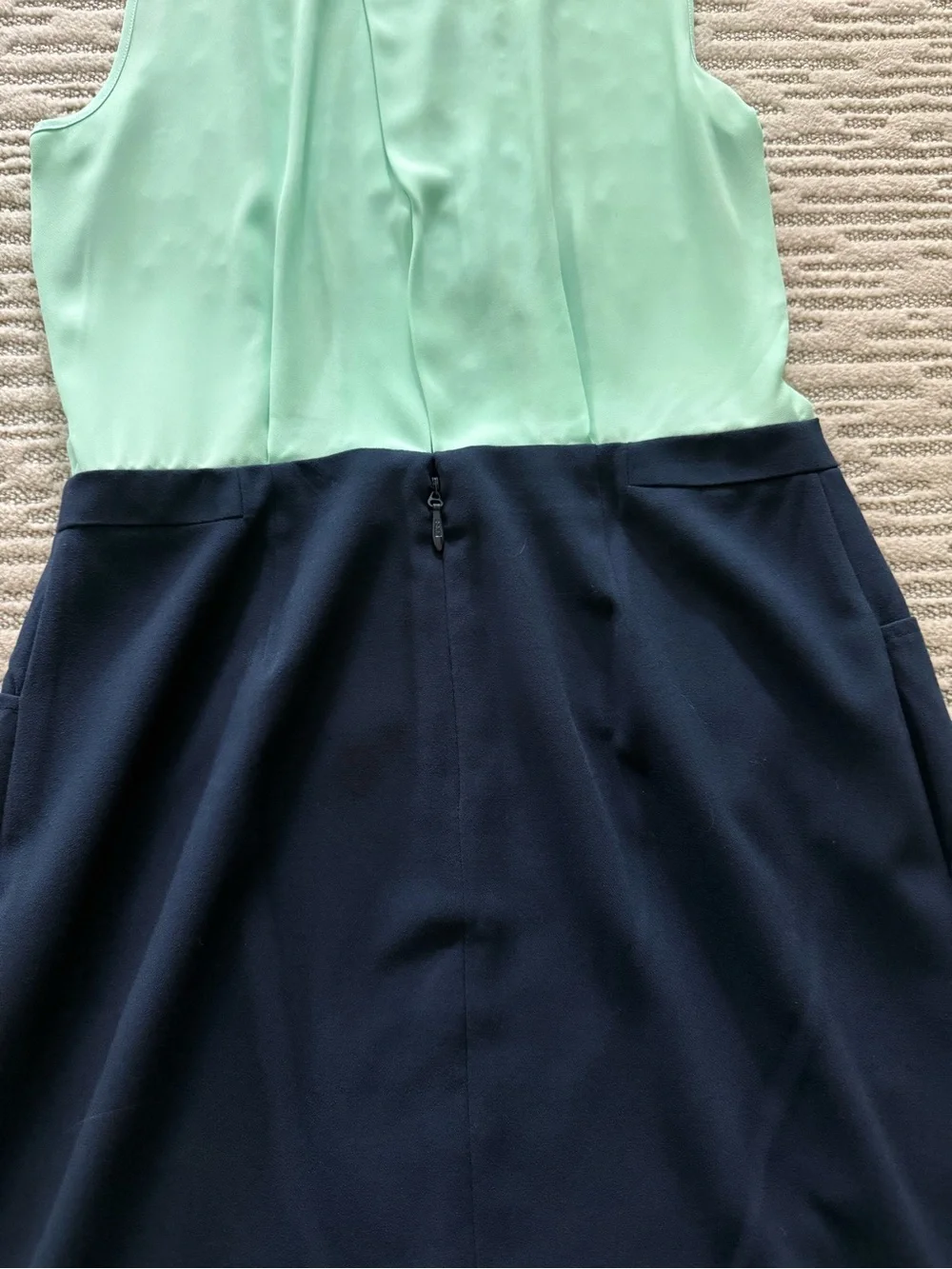 BCBGMaxAzria Mint and Navy Sleeveless Colorblock Sheath Dress